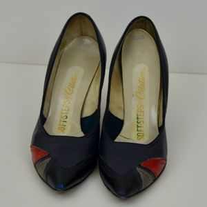 Vintage Navy Blue Italian Kitten Heel